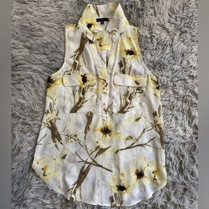 Dynamite Yellow and Green Sleeveless Notched Collar Blouse